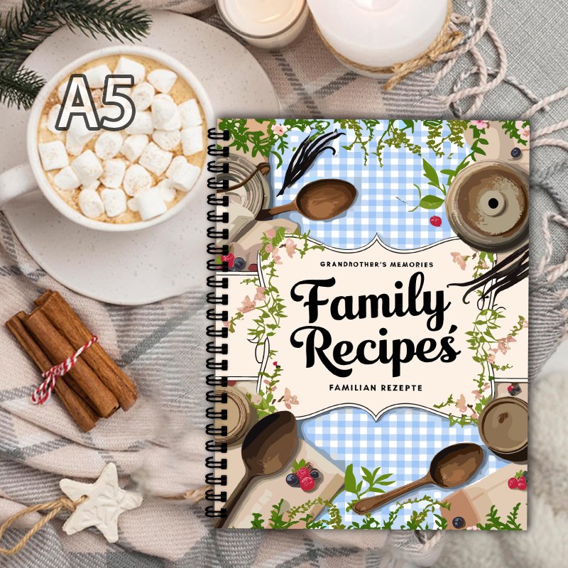 Home Cooking Cookbook - Livre de recettes A5, quadrillage bleu,